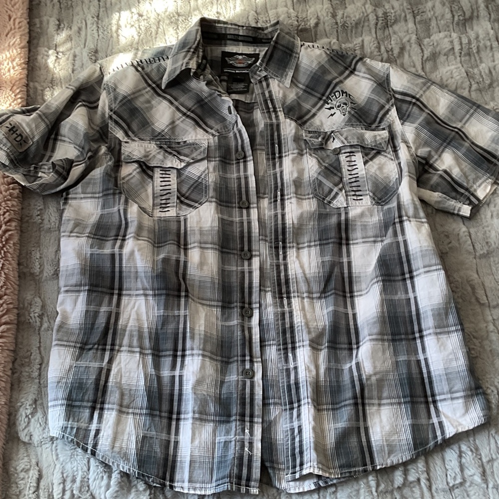 Harley-Davidson Men's Monochrome Plaid Shirt - Picture 2 of 4